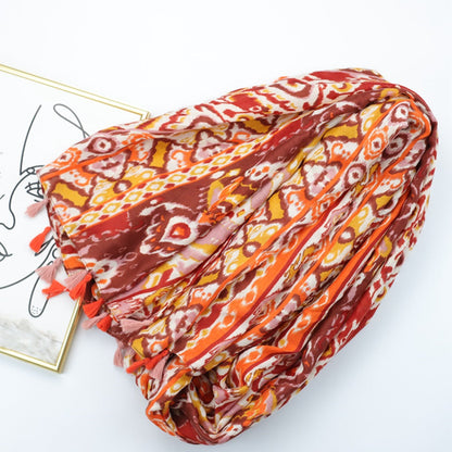 Ethnic Style Print Silk Scarf Satin Simple Ladies Long Scarf Spring And Summer Scarf Shawl