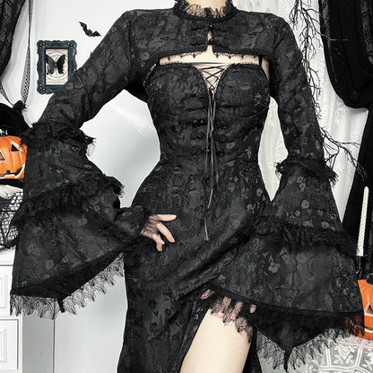 Fashion Pleated Cardigan and Dress Set, Black
