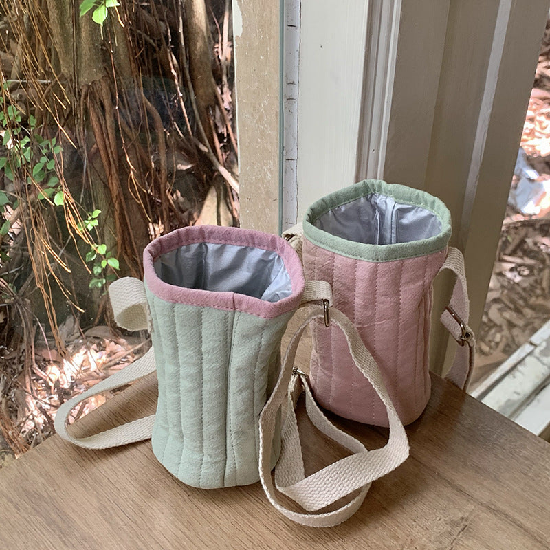 Ins Style Quilted Baby Water Bottle Holder Shoulder Bag
