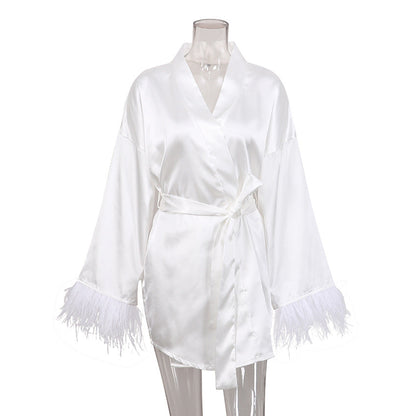 Feather Solid Color Casual Sleepwear Dress