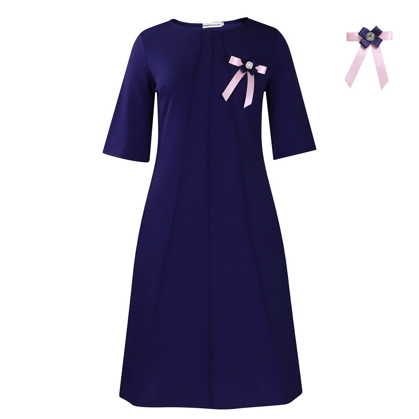 Elegant Solid Color A-Line Dress With Floral Detail