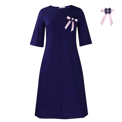 Elegant Solid Color A-Line Dress With Floral Detail