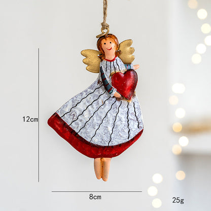 Vintage Distressed Angle Girl Iron Christmas Hanging