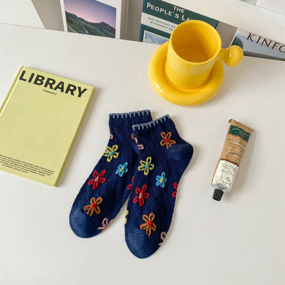 Rufia - Floral Grid Short Ankle Socks