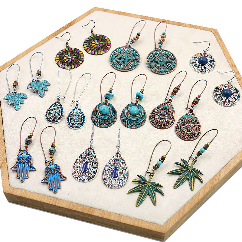 Retro Geometric Earrings with Colorful Rhinestones