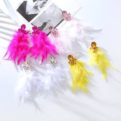 Feather Long Earrings with Rhinestones Stylish Geometry Design
