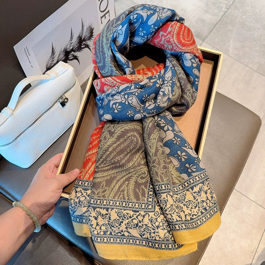 Paisley Red Cashew Bohemian Cotton And Linen Scarf Female Mori Versatile Sun Protection Warm Shawl Summer