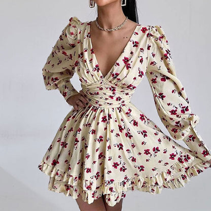 Sleeveless Floral Print A-Line Dress with Backless Design