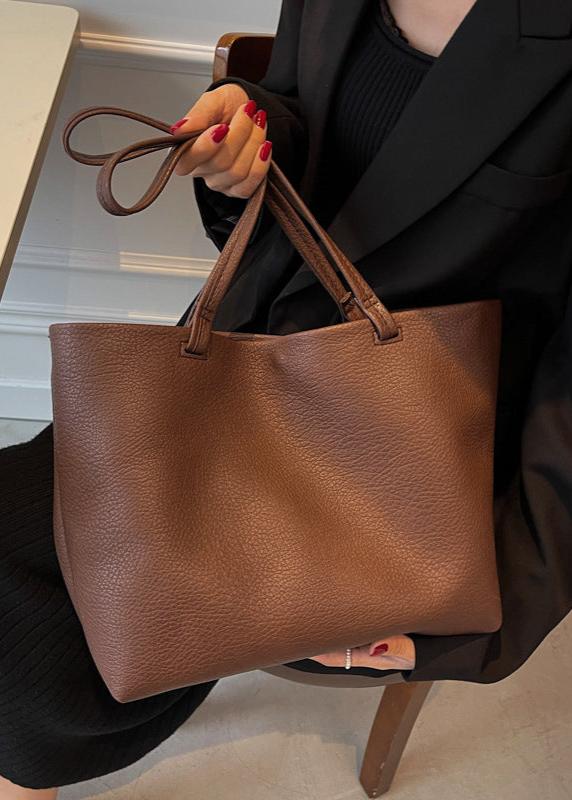 Soft Leather Tote Bag In Beige And Brown