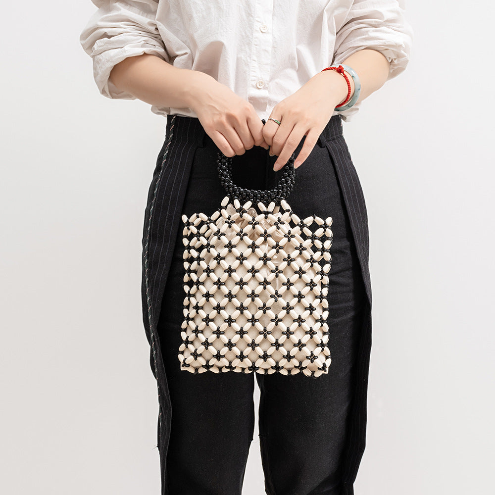 Wooden Bead Contrast Color Handbags