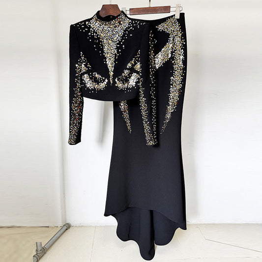 Sequin Embroidered Short Top And Fish Tail Skirt Set