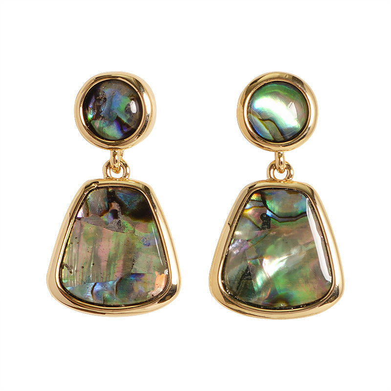 French Minimalist Natural Abalone Shell Inlaid Silver Needle Earrings