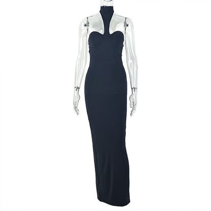 Elegant Women'S Sleeveless Bodycon Maxi Dress In Black