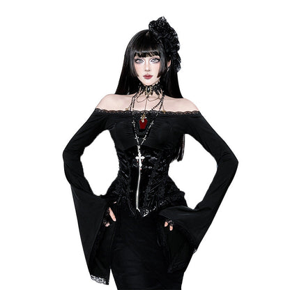Gothic Floral Velvet Zip-Up Top for Women