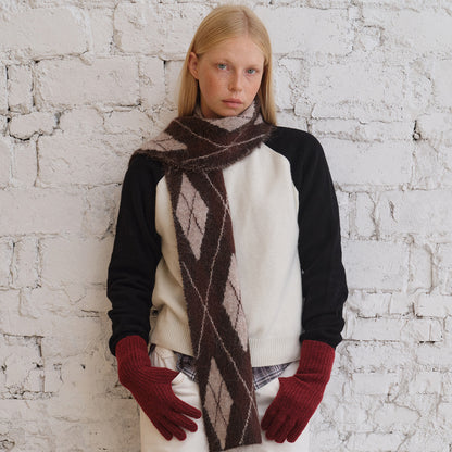Wool Blend Geometric Knit Scarf Soft Winter Neck Warmer