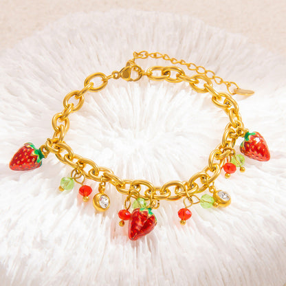 Strawberry Pendant Stainless Steel Bracelet Elegant DIY Jewelry