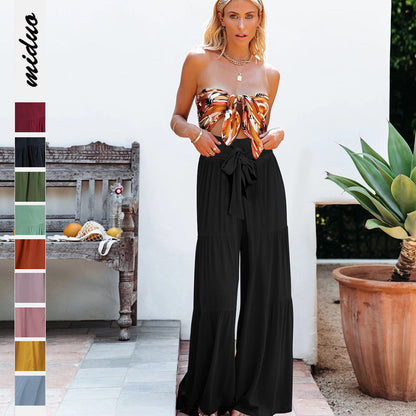 Casual Loose Wide Leg Pants With Drawstring High Waist