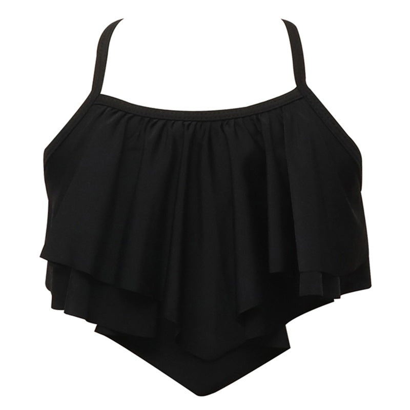 Girls' Solid Color Two-Piece Swimwear - Trendy Nylon Bikini