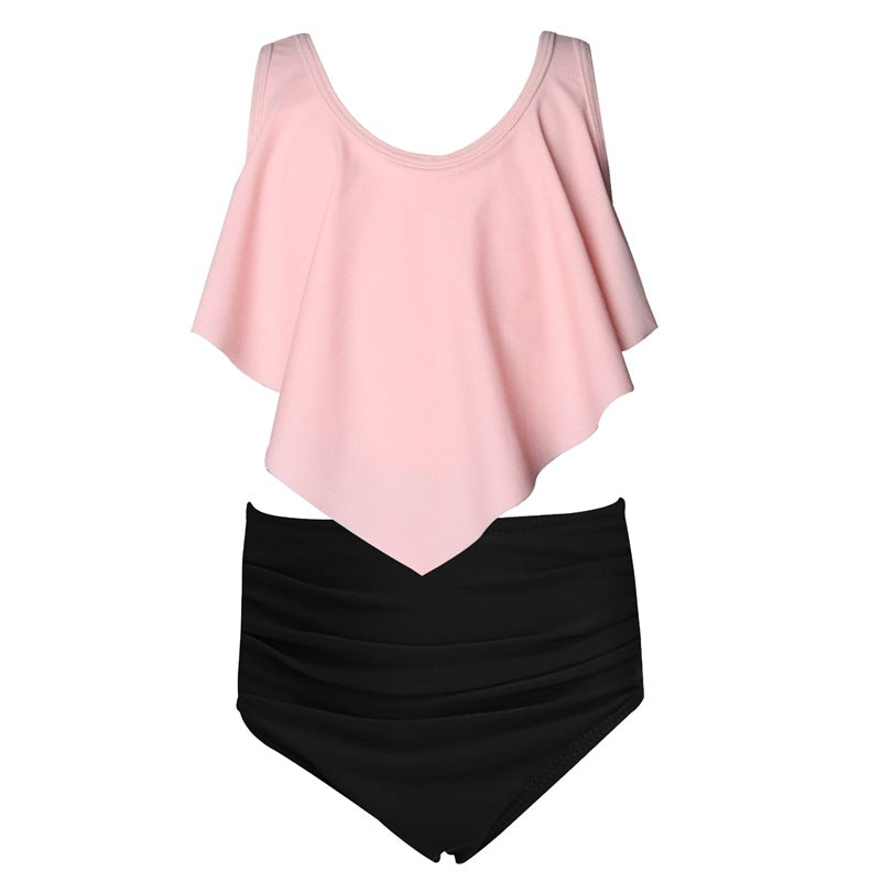 Girls' Solid Color Two-Piece Swimwear - Trendy Nylon Bikini