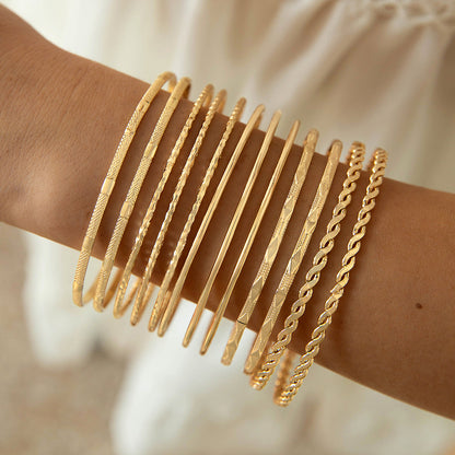 Vintage Geometric Open-Cuff Gold Bracelet Set