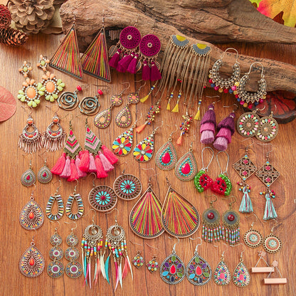 Bohemian Tassel Drop Earrings Colorful Ethnic Jewelry Set