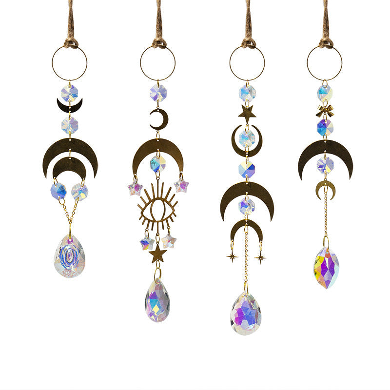Gold Moon Hanging Colorful Crystal Decoration