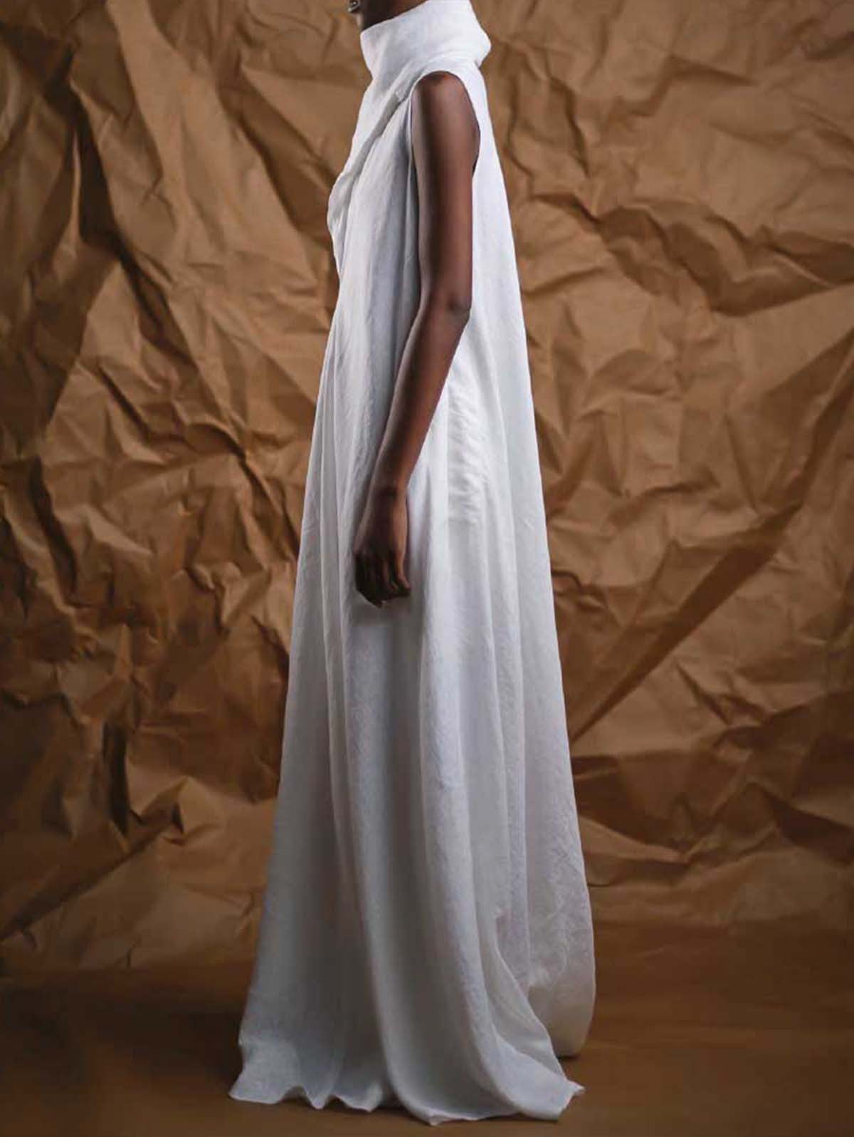 Women'S Sleeveless Stacking Collar Long Mop Dress