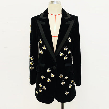 Beaded Velvet Blazer with Rhinestones
