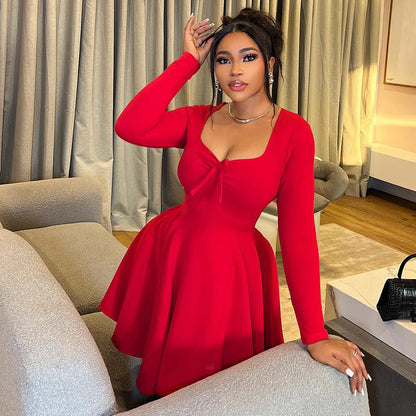 Trendy Casual A-Line Dress Long Sleeve Solid Color