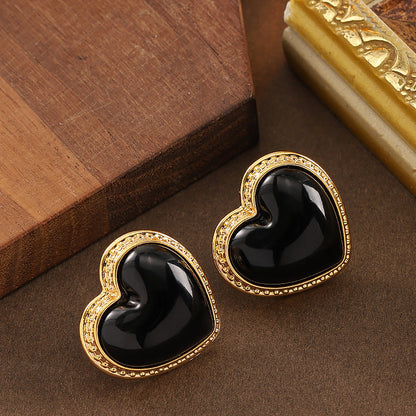 Heart-Shaped Resin Earrings Elegant Retro Style