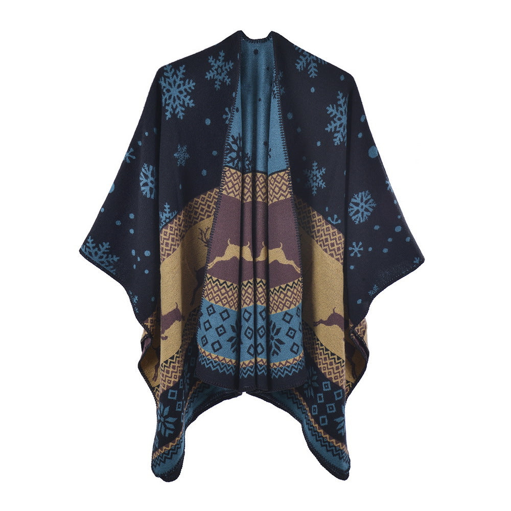 Faux Cashmere Split Shawl Stylish Thermal Scarf Christmas Gift Double-Sided Thick Shawl