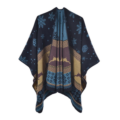 Faux Cashmere Split Shawl Stylish Thermal Scarf Christmas Gift Double-Sided Thick Shawl