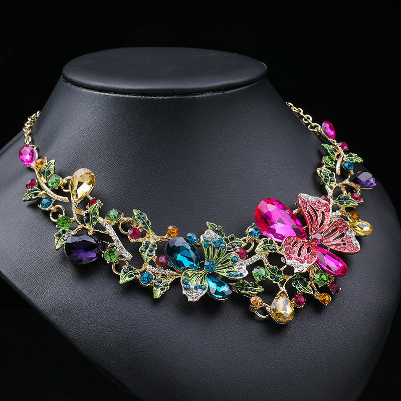 Colorful Floral Necklace Set for Women - Elegant Bridal Statement Jewelry