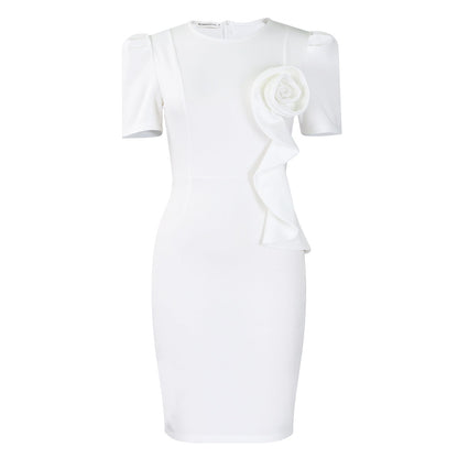 Elegant Bodycon Ruffle Sleeve Dress In Solid Color