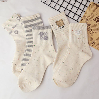 Rufia - Cute Cartoon Bear Pattern Crew Socks
