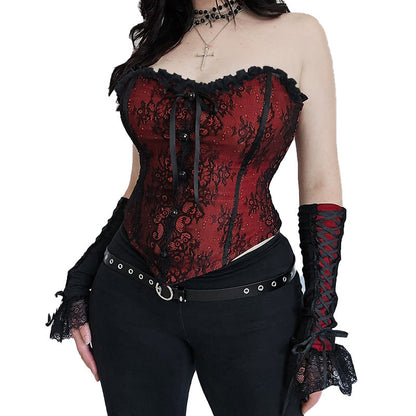 Red Lace Strapless Bustier Top Gothic Style