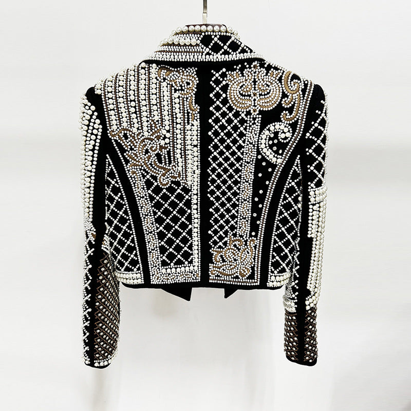 Trendy Pearl Embellished Black Jacket