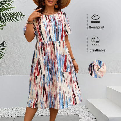 Striped Floral Maxi Dress Casual Relaxed Style