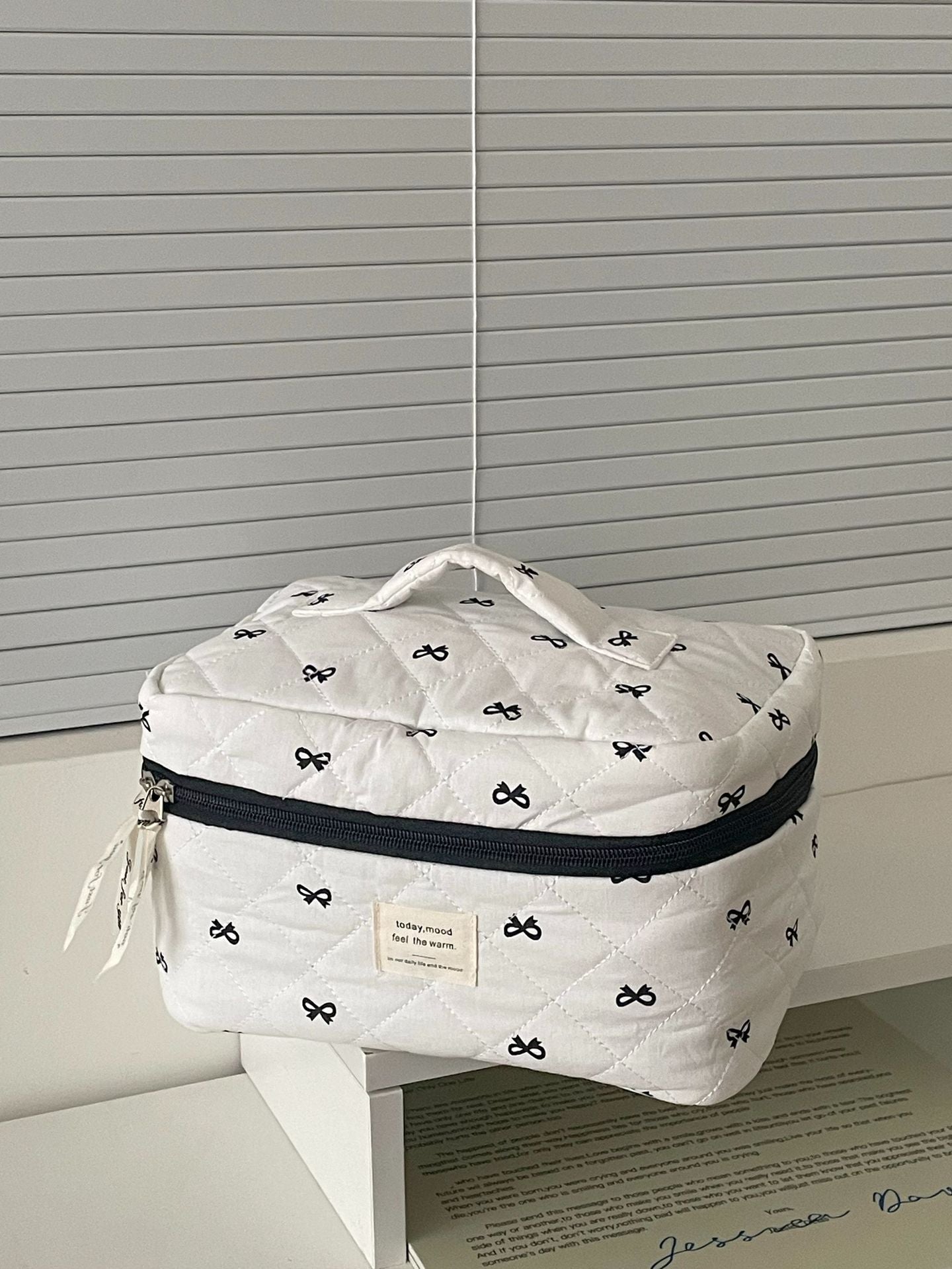 Black Sweet Bow Makeup Bag Trendy Portable Storage Pouch
