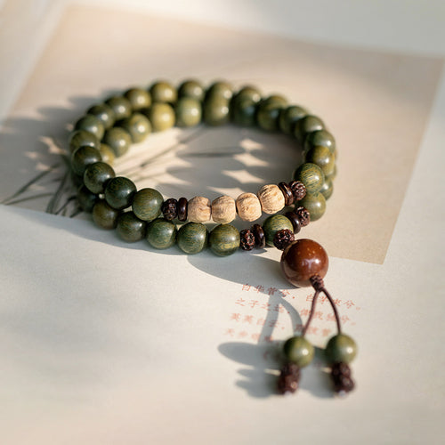 Old Material Green Sandalwood Buddha Beads Bracelet Female Forest Student Sandalwood Passion Seed Bracelet Couple Ethnic Style