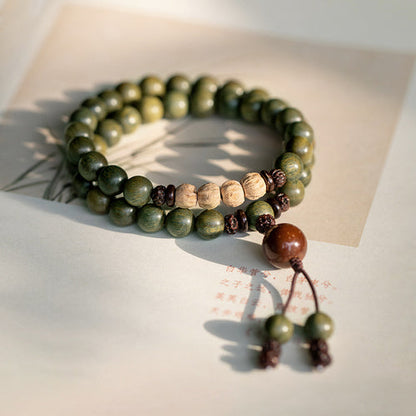 Old Material Green Sandalwood Buddha Beads Bracelet Female Forest Student Sandalwood Passion Seed Bracelet Couple Ethnic Style