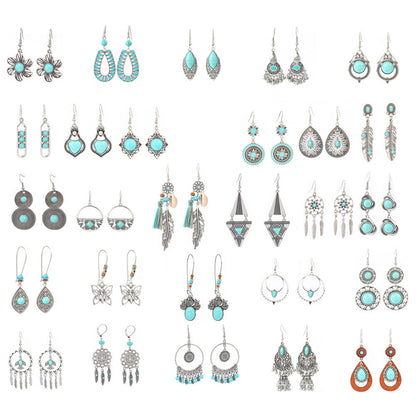 Bohemian Turquoise Earrings Set with Tassels