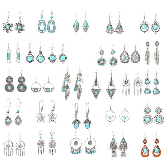 Bohemian Turquoise Earrings Set with Tassels