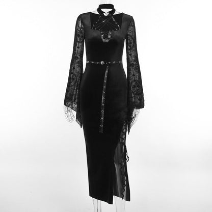 Gothic Style Cut-Out Bodycon Dress with Flare Sleeves
