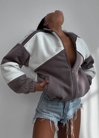 Contrast Panel Zipper Jacket Soft Durable Fabric