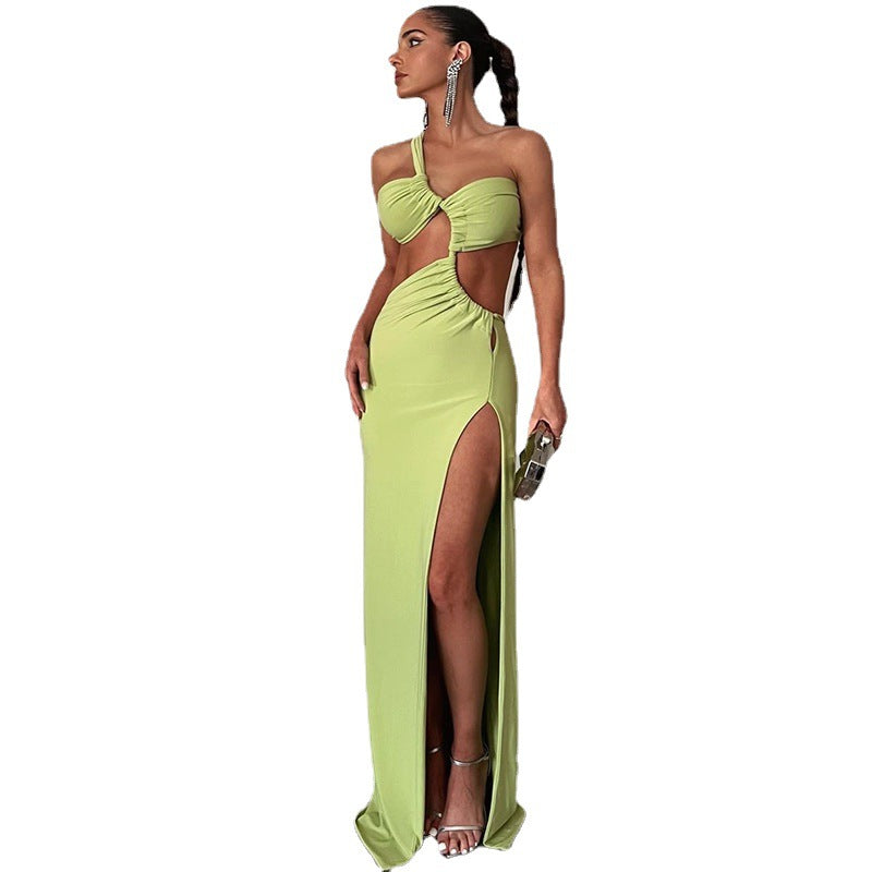 Asymmetrical One-Shoulder Dress Elegant Backless Long Gown