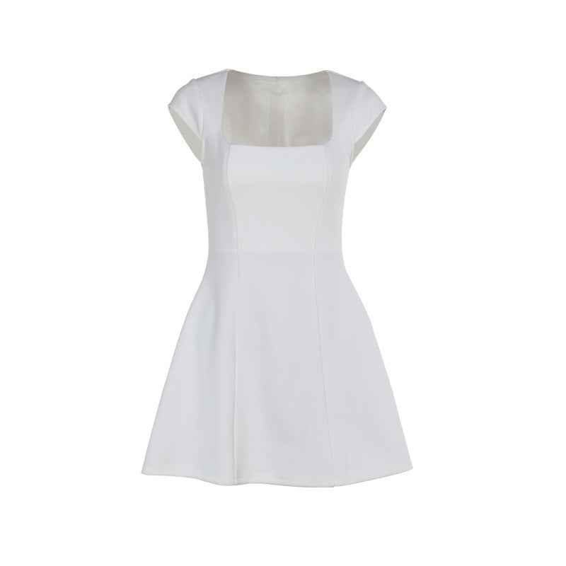 Elegant Square Neck Mini Dress With A-Line Skirt