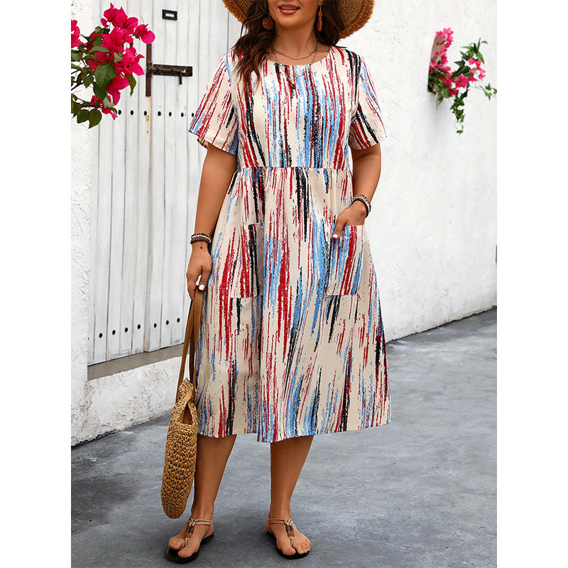 Striped Floral Maxi Dress Casual Relaxed Style