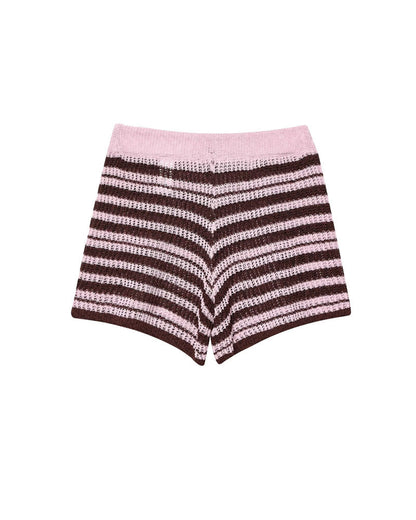 Simple Knitted Collared Top and Shorts Set