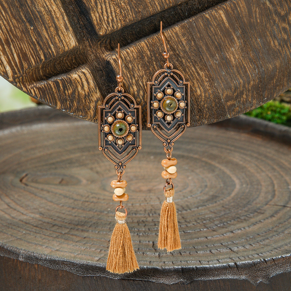 Bohemian Vintage Brown Earring Set Geometric Tassel Earrings